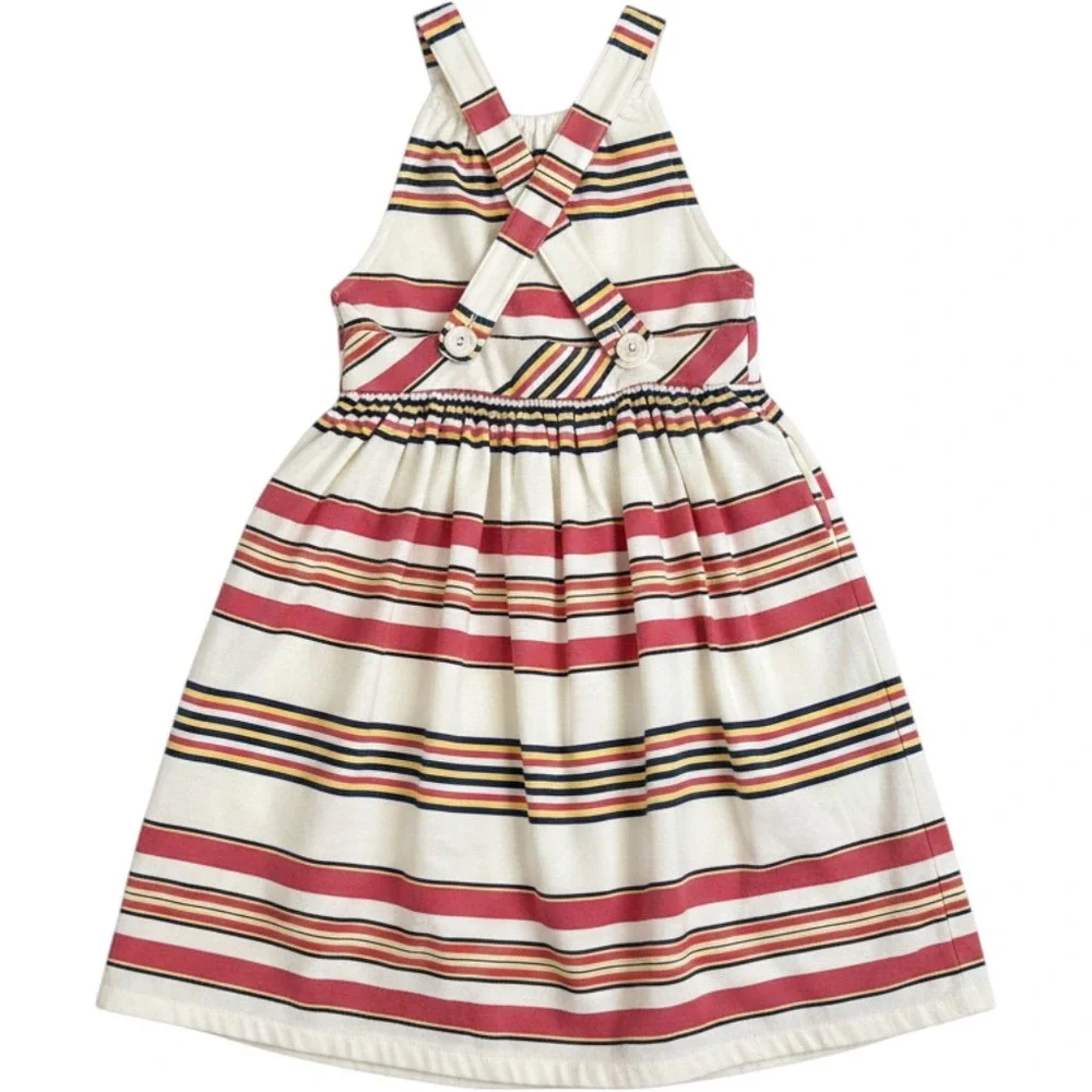 Ralph Lauren Girls Size 6 NWT Striped Cotton Blend Halter Sundress Melon Beige,